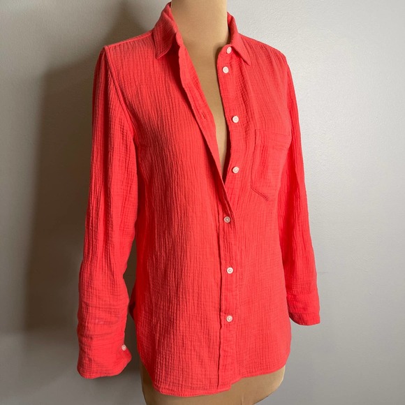 J.Crew 100% Cotton Classic Buttondown Coral Shirt Cuff Blouse Top 2 Cuffs Travel - Picture 1 of 16